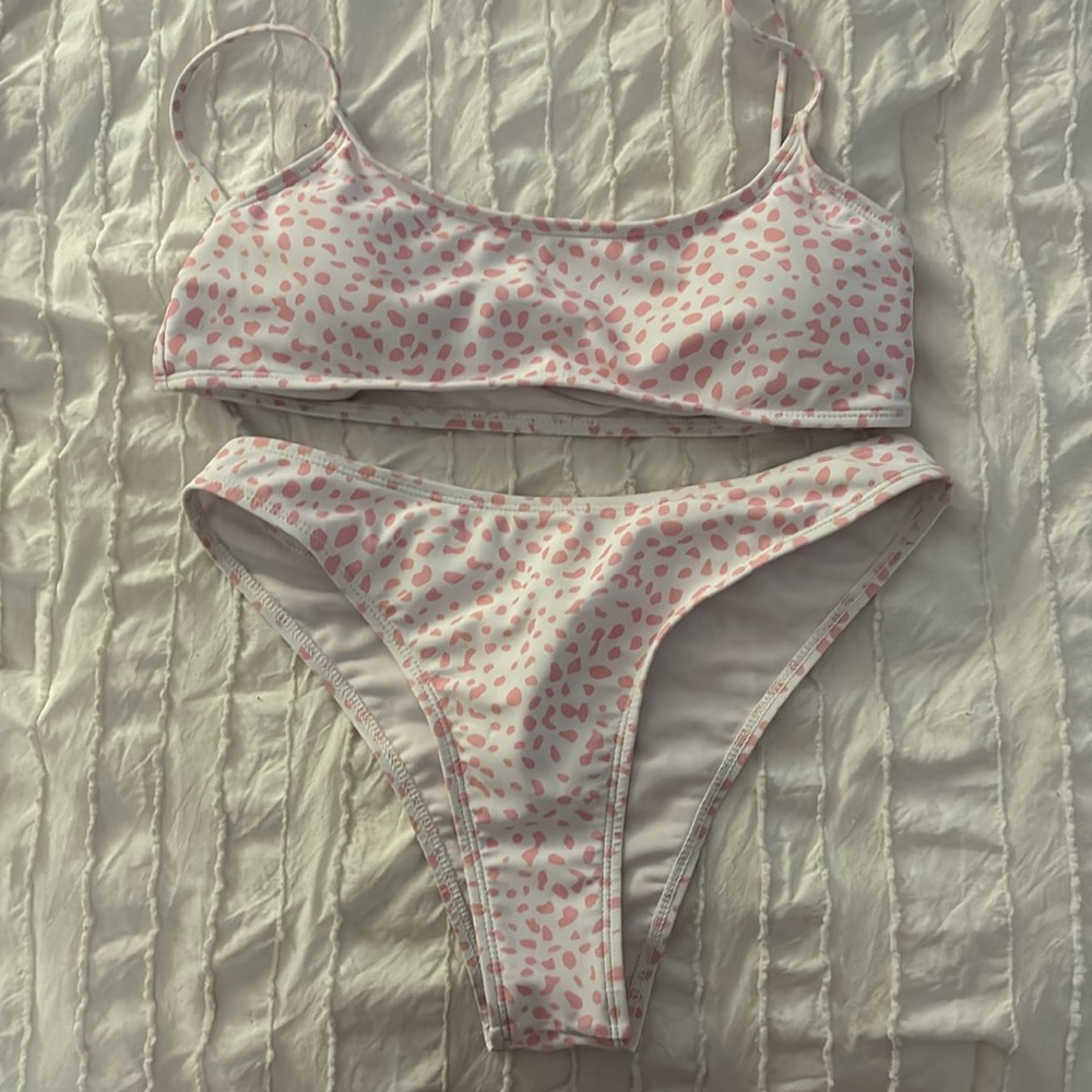 shein white w pink polka dot bikini set